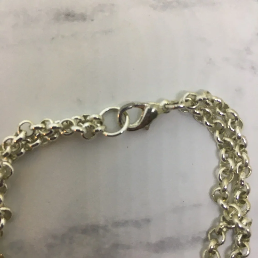 Silver tone bracelet double chain simple